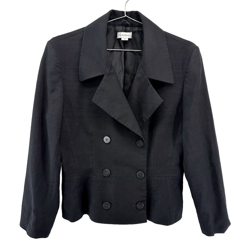 GRETA GARBO VTG 100% Wool Chic Italian Double Breasted Blazer • 12 • black